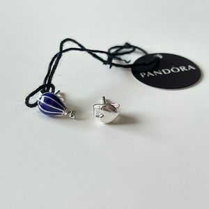 🪁 Pandora Blue Hot Air Balloon & Heart Stud earrings